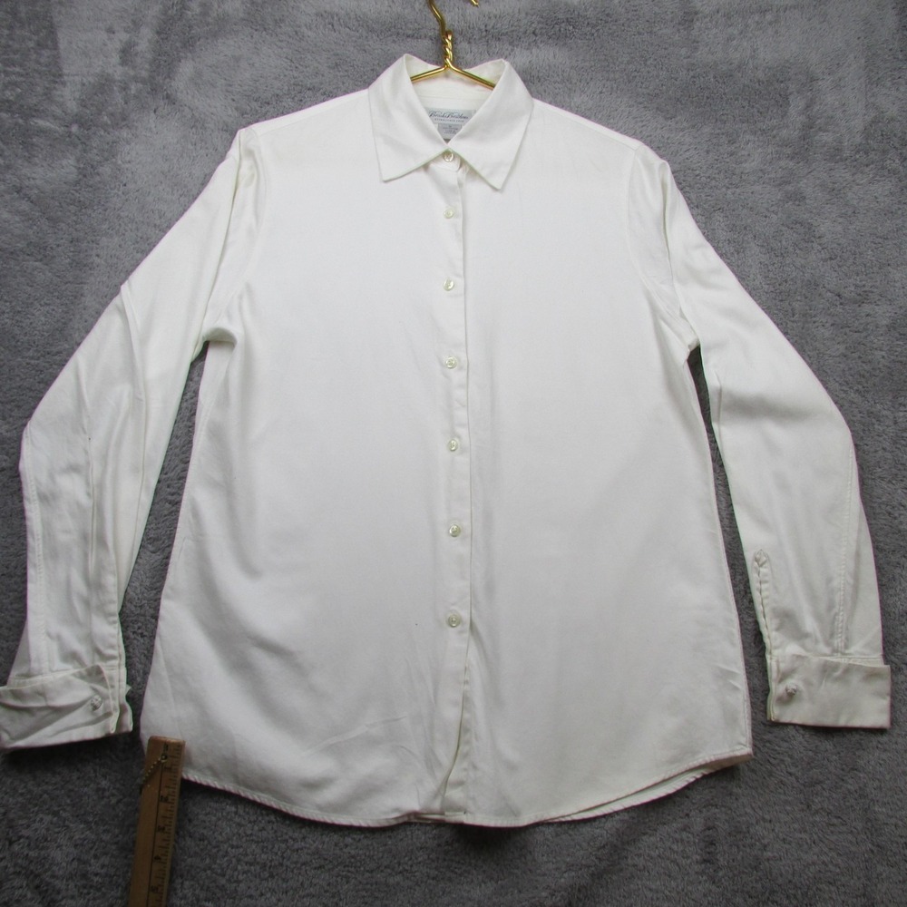 Brooks Brothers Dress Shirt Mens M White Solid 100% Cotton Twill Long‎ Sleeve